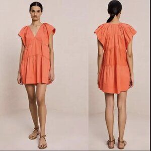 A.L.C. Haley Cotton V-Neck Short Sleeve Coral Spice Orange Mini Dress Size 2